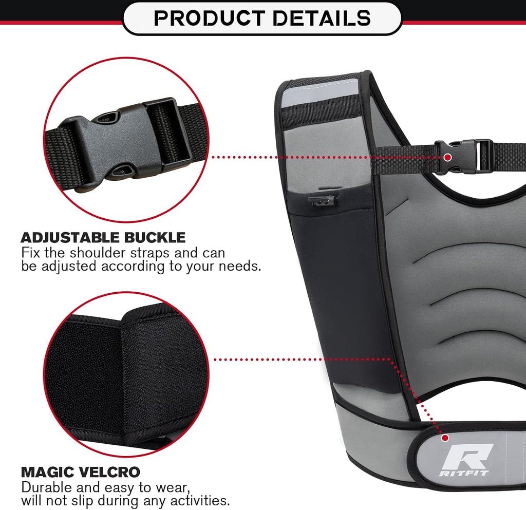 RitFit Weighted Vest, 4lb/8lb/10lb/12lb/15lb/20lb Weight Vest with Reflective Stripes, Weight Vest Adjustable for Women and Men Workout, Strength Training, Running, Fitness, Jogging, Walking
