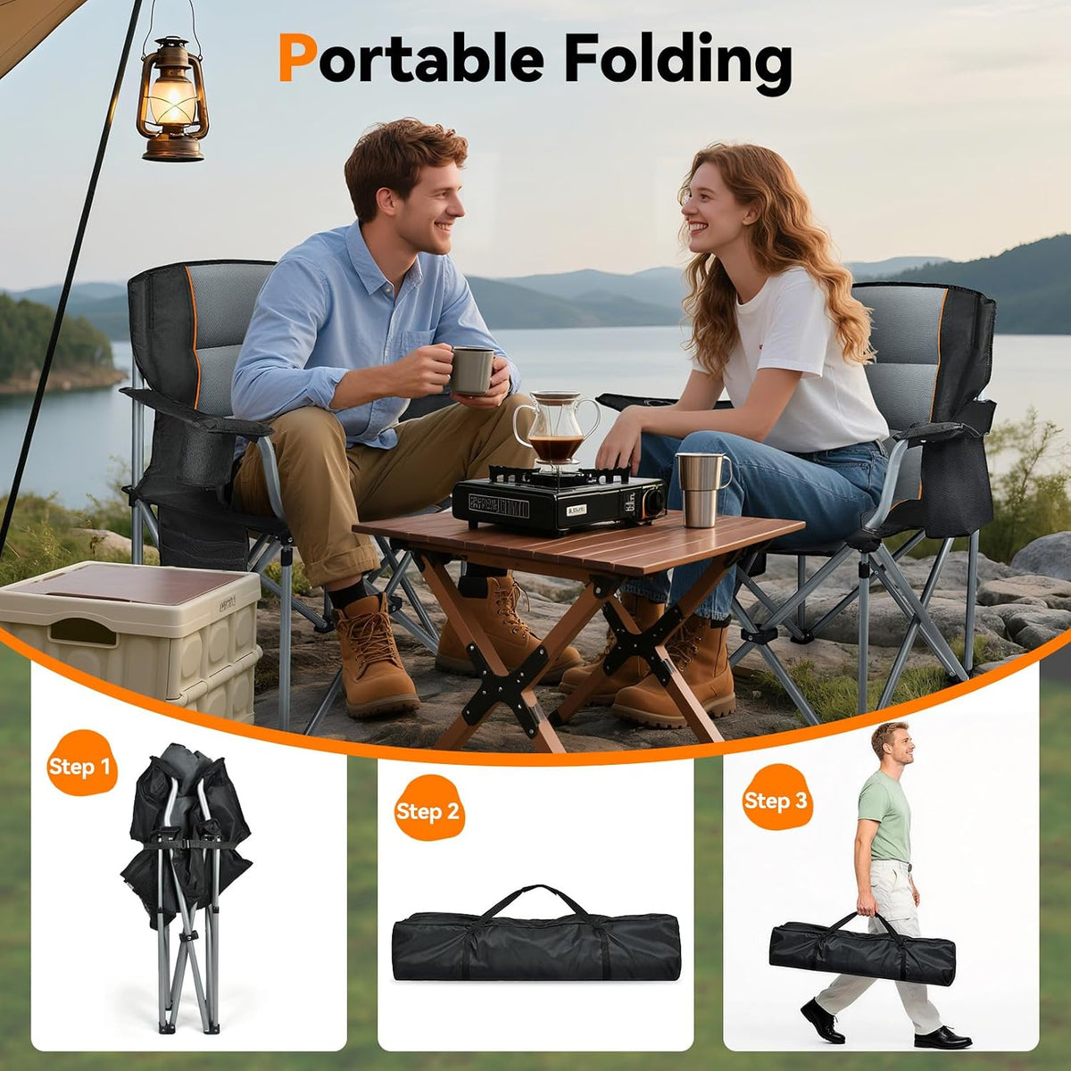 Camping Chairs, 2 Pack Oversized Heavy Duty Fully Padded Folding Chairs
