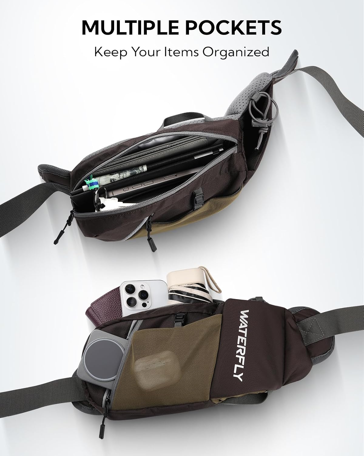 WATERFLY Water Bottle Fanny Pack, Hiking Hydration Belt for Women Men
