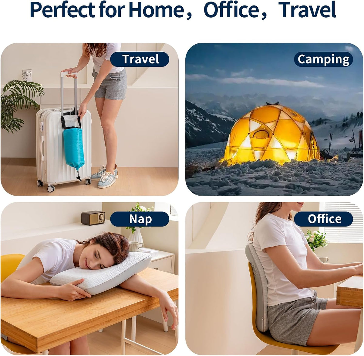 Memory Foam Bed Pillows for Camping, Pillow for Travel Nap Office,Pillow for Side and Back Sleeper, Pillow for Neck Pain Relief, Washable Removable Breathable Cover, Soft
