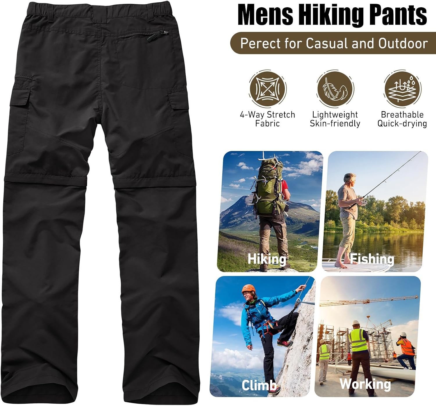 mixtiq Mens Hiking Convertible Pants Water-Resistant Quick Dry Pants
