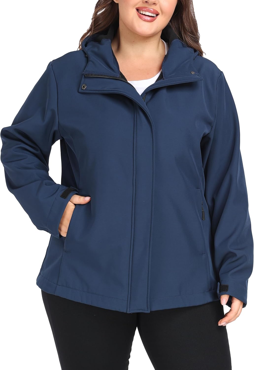 wantdo Women's Plus Size Softshell Jackets Hooded Fleece Lined Windbreaker
