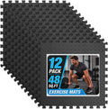Art3d EVA Puzzle Exercise Mats, 24"x24", 1/2" Thick,12-Pack,Black