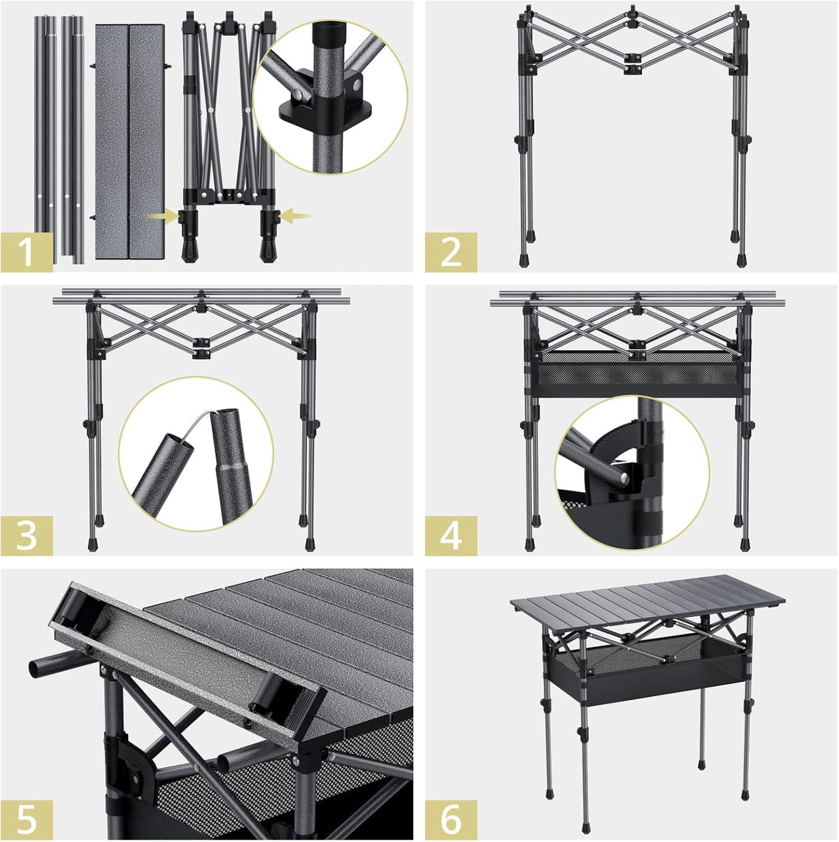 Anbte 3ft Aluminum Roll Top Folding Camping Table, Portable, 32”X16”, Black