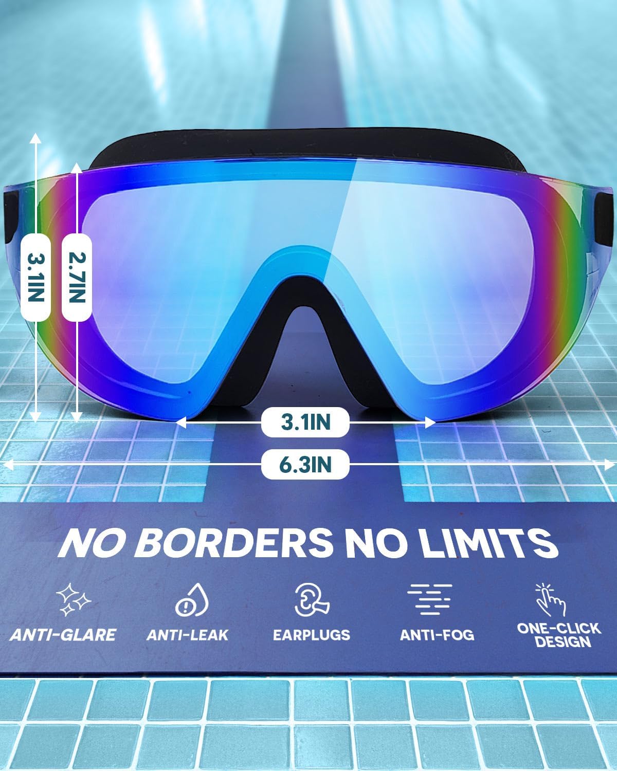 Zoomsnail Swim Goggles 2 Pack, Rimless Wide View Swimming Goggles for Adult, Anti-Fog UV Leaking Pool Goggles for Men Women