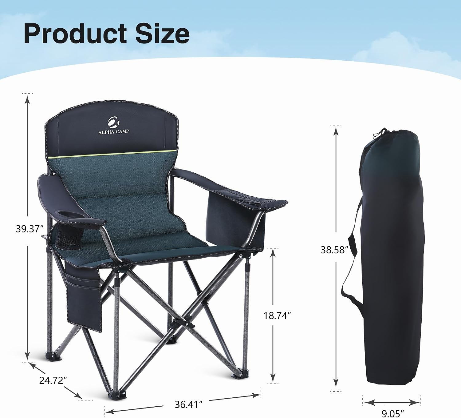 Oversized Folding Camping Chair for Adults Support 450 LBS, 2 Pack, Green