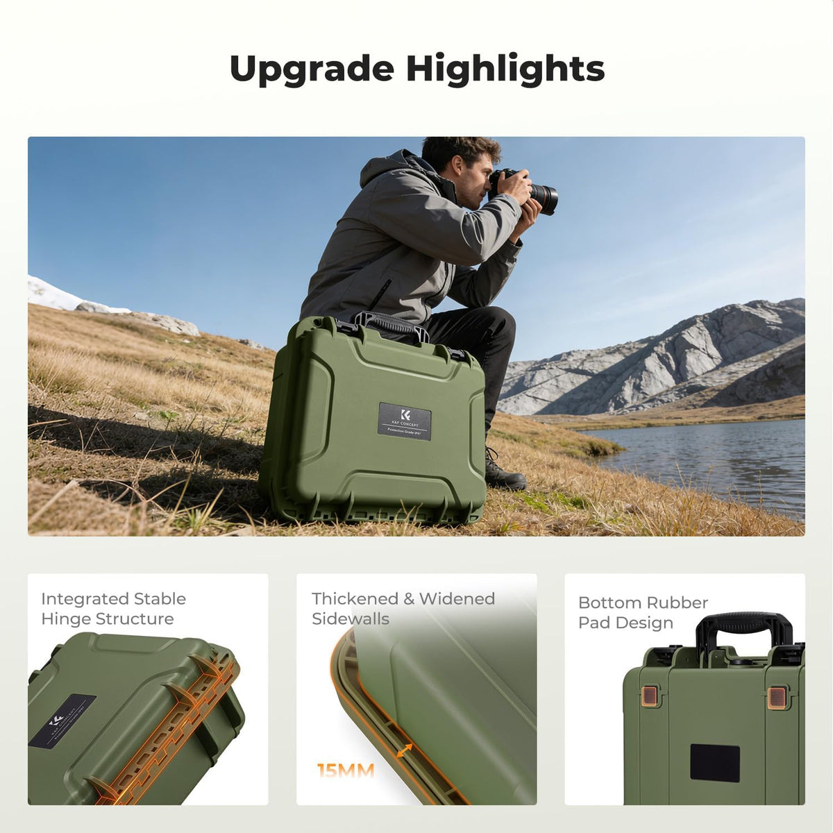 K&F CONCEPT Waterproof Hard Case, IP67 Protective Case with Pre-Scored Foam