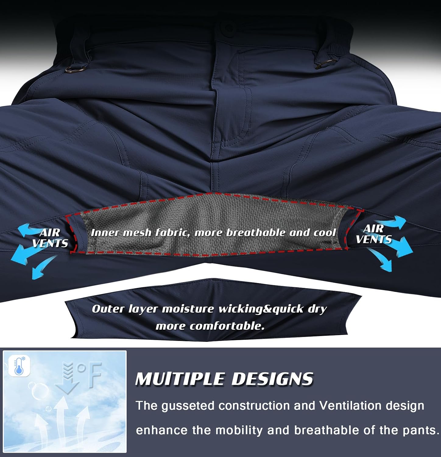 SPOSULEI Mens Lightweight Cargo Hiking Outdoor Quick Dry Work Tactical Pants 6 Pockets Water Resistant Fishing Travel Pants