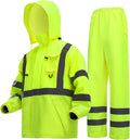 Rain Suits for Men Waterproof，Class 3 Hi Vis Rain Gear with Collapsible Hood， Breathable Safety Rain Jacket with Inner Mesh Lining and pocket，Reflective Waterproof Pants 4XL/5XL