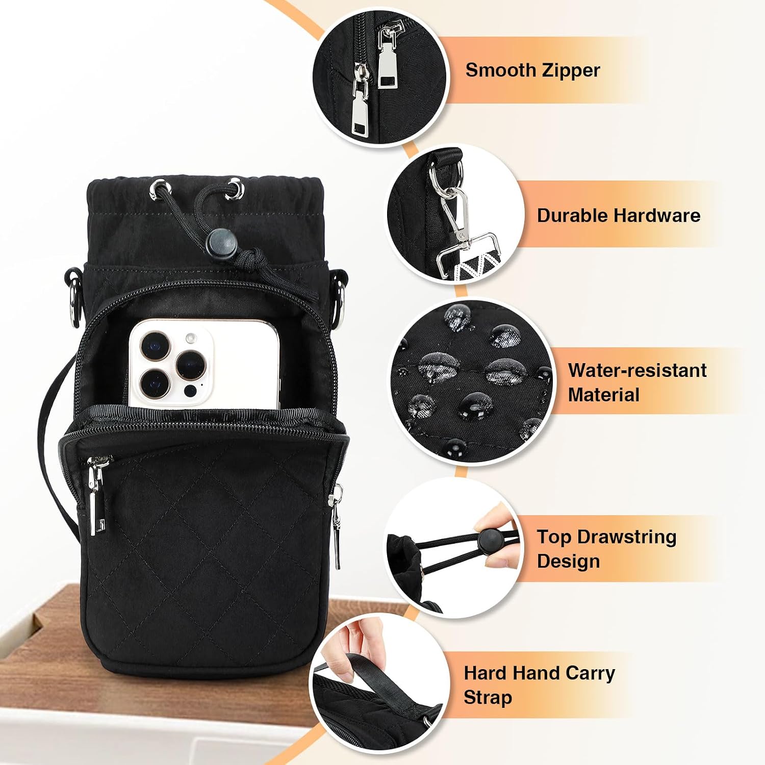 AGLOD Water Bottle Carrier Bag with Strap, Water Bottle Holder Crossbody Bags for Women Men for Walking, Hiking,Cycling