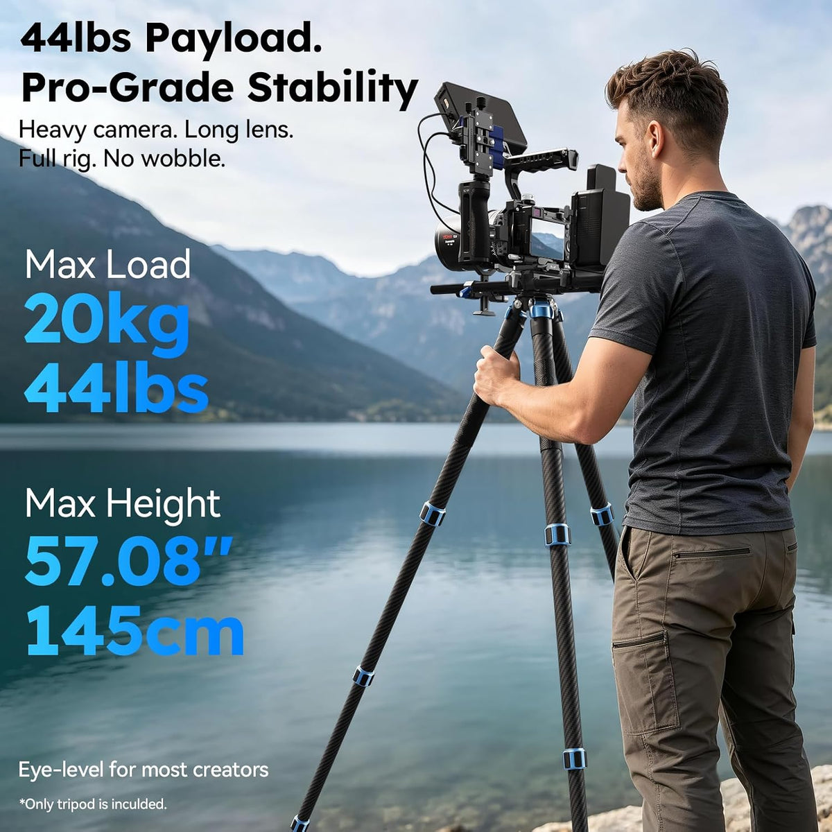 SIRUI 57"/145cm Carbon Fiber Camera Tripod, Max Laod 20KG, AM-324