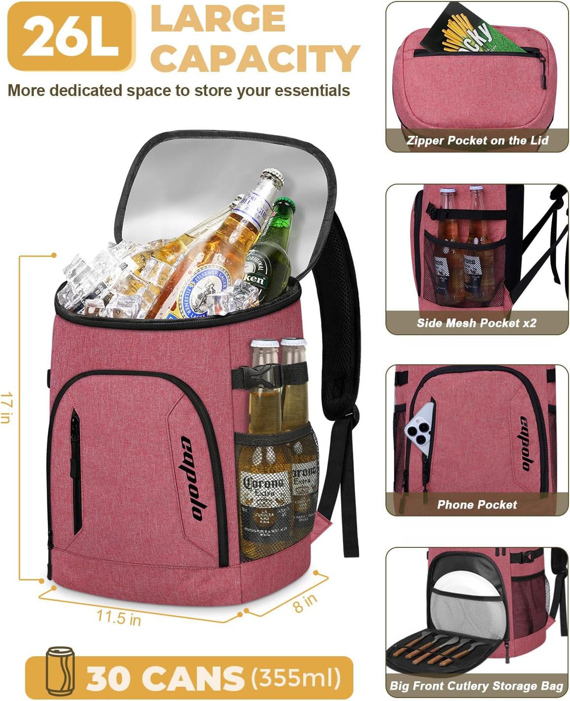 Capolo Cooler Backpack for Men Women Insulated Backpack Cooler Leak Proof