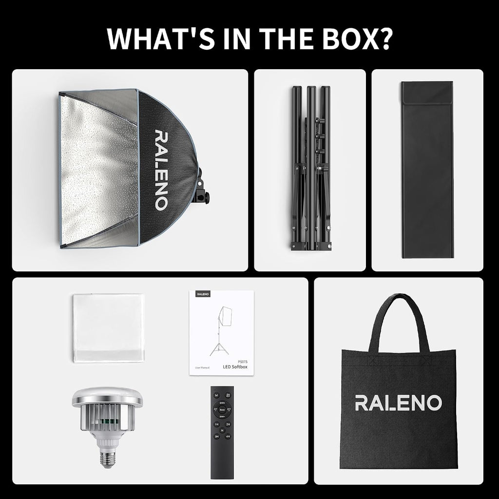 RALENO Softbox Photography Lighting Kit, 16"x16" LED Studio Soft Box Light