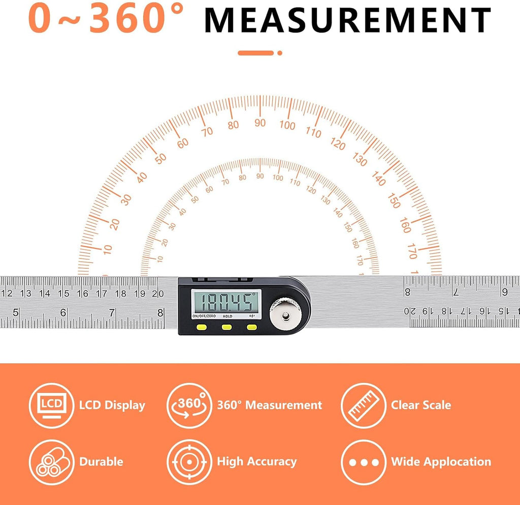 Yanguotool Digital Angle Ruler: 200mm/8-Inch Protractor Finder with Stainless Steel Ruler, Ideal for Woodworking, Construction, Level Measuring