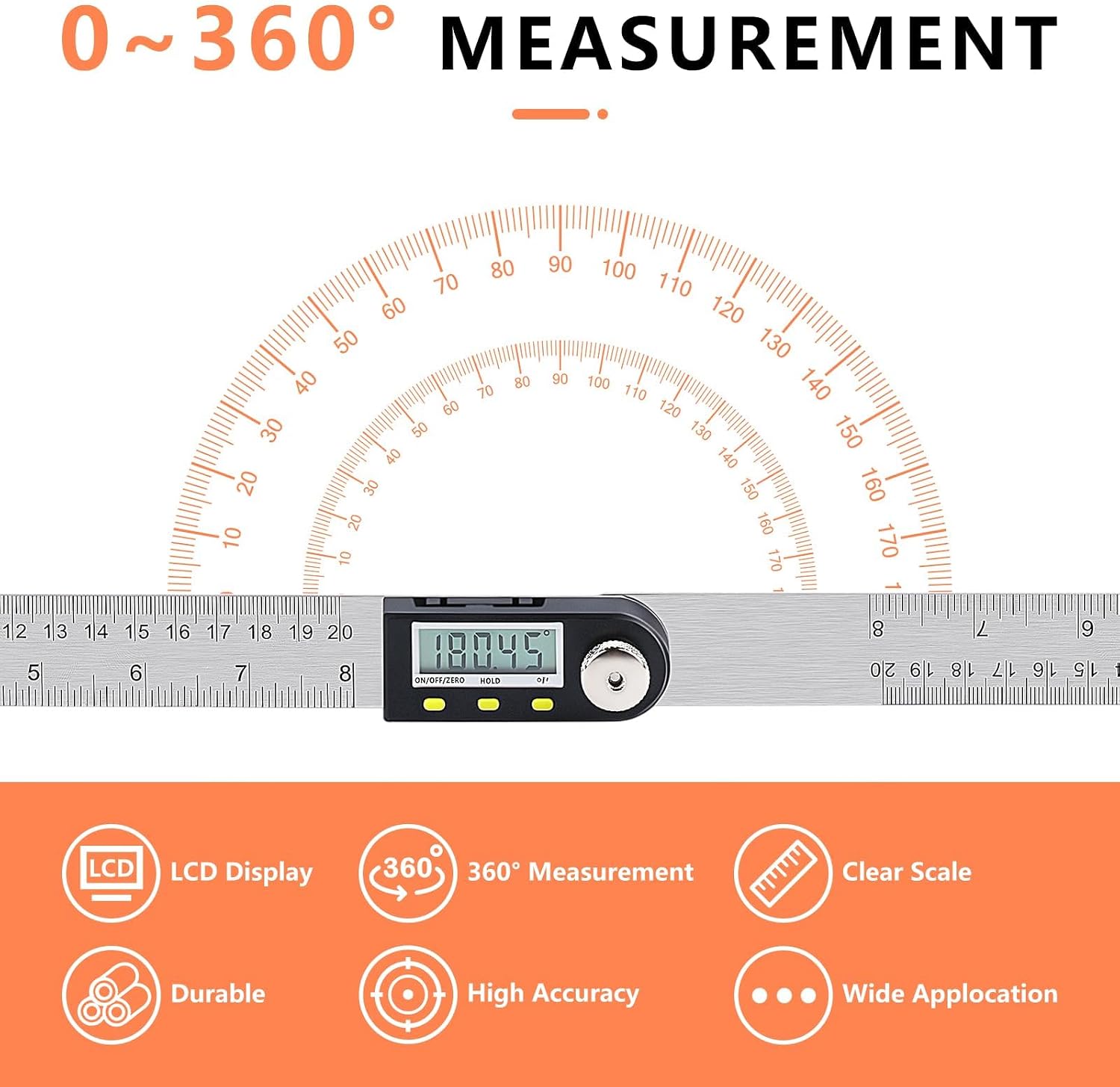 Yanguotool Digital Angle Ruler: 200mm/8-Inch Protractor Finder with Stainless Steel Ruler, Ideal for Woodworking, Construction, Level Measuring