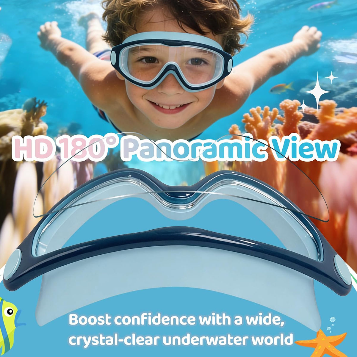 Vvinca Kids Swim Goggles for 3-15，Kids Goggles with Wave-Shape Strap