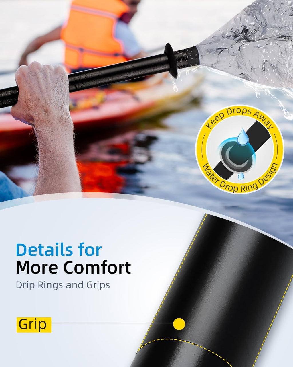 OCEANBROAD Kayak Paddle 86in/218cm, 90.5in/230cm Alloy Shaft 2-Piece Floatable Kayak Oar for Kayaking Canoeing Boating