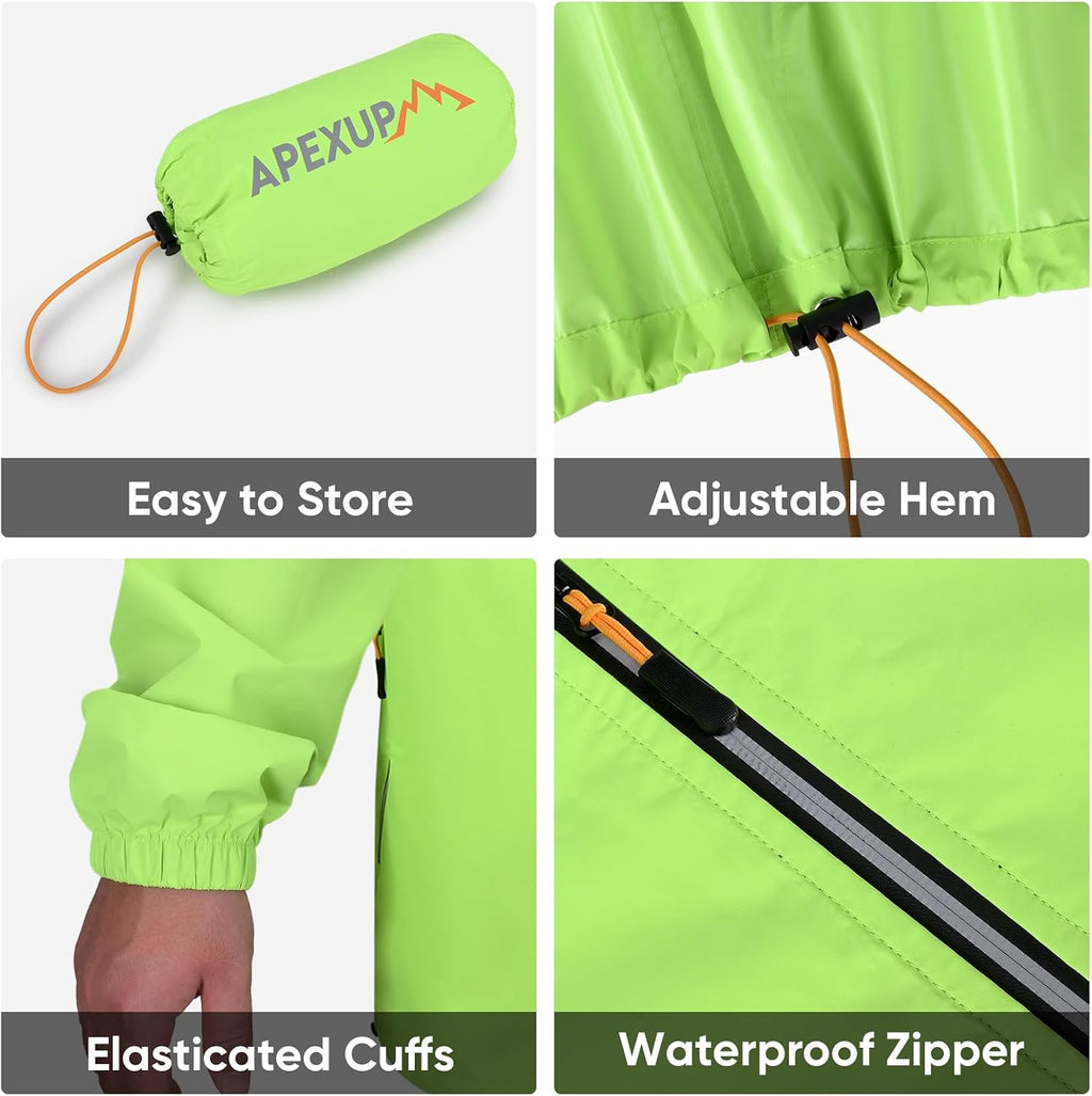 APEXUP Packable Rain Jacket Men Waterproof Lightweight Raincoat with Hood