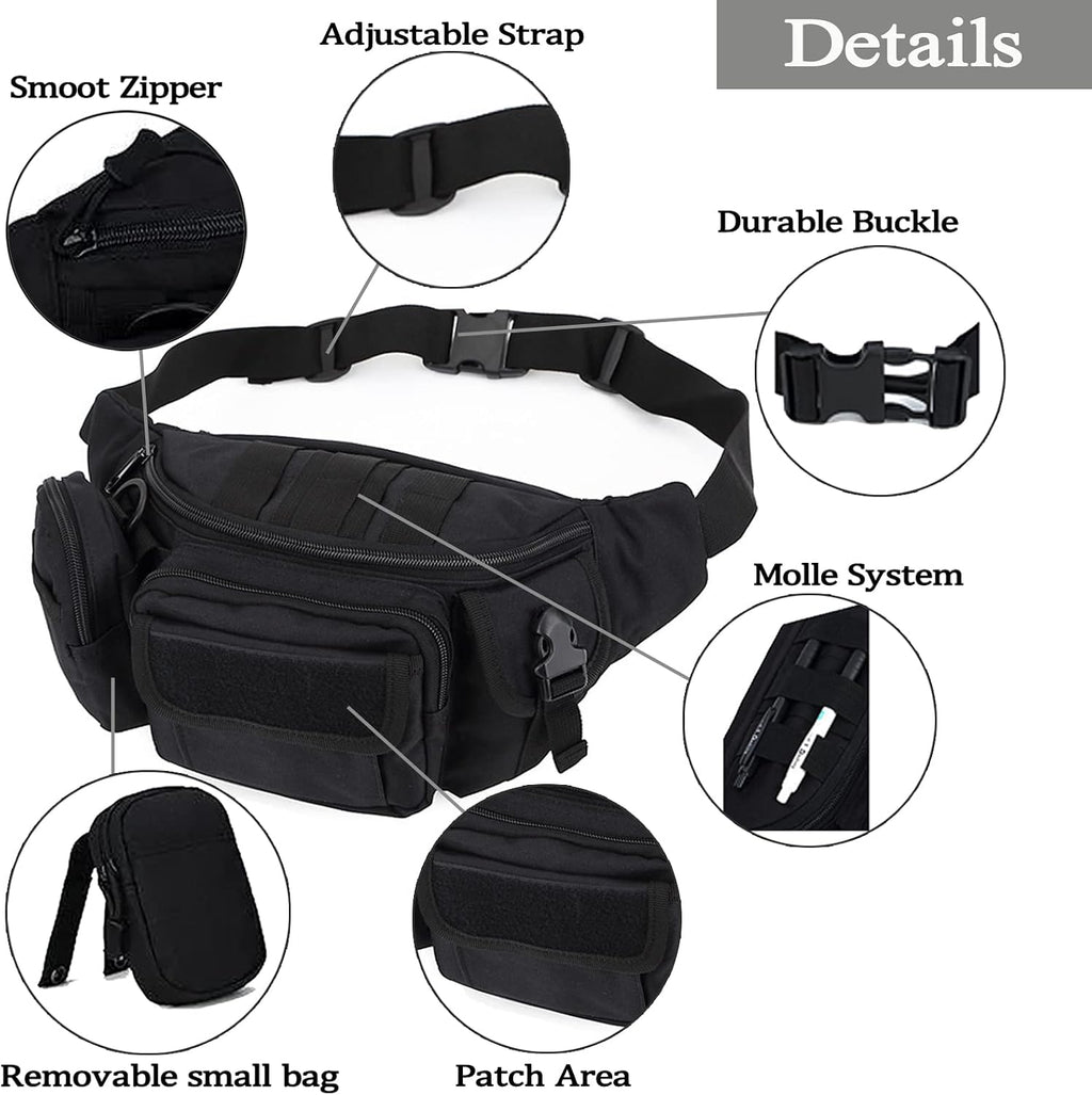 Tactical Fanny Packs, Military Waist Bag Utility Hip Belt Bags for Hiking Climbing Fishing Cycling Hunting with U.S Patch (Green)