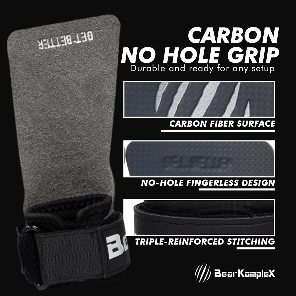 Bear KompleX No Hole Hand Grips - Non-Slip Fingerless Gymnastics Grips for Weight Lifting, Pull-ups & Cross Training | Lightweight, Padded Wrists & Foldable Grip.