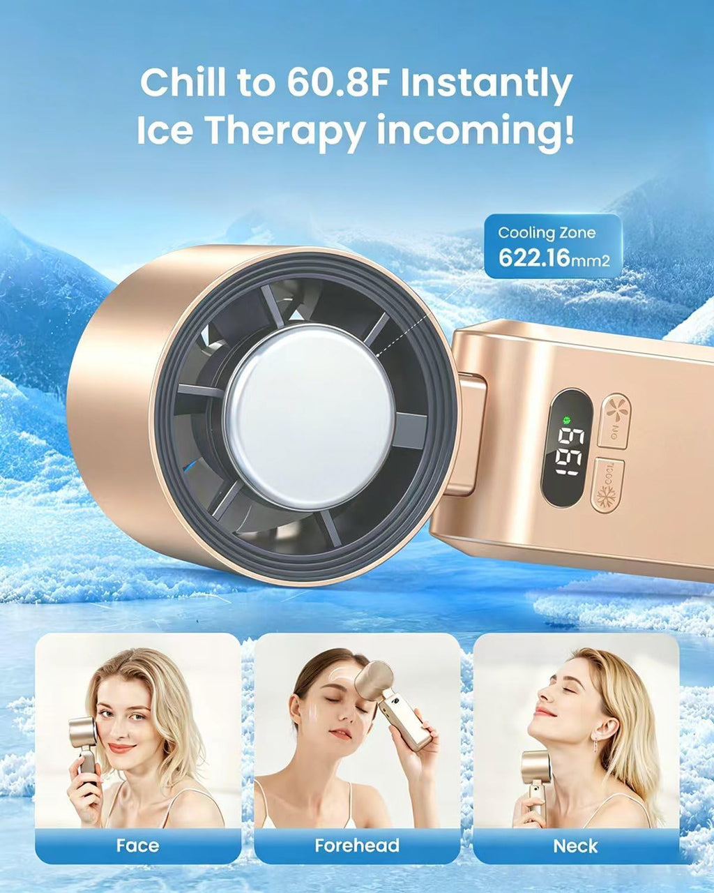 Handheld Portable Turbo Fan with Ice Cooler, Speed (1-199) 5500mAh Rechargeable Personal Fan,[20H Cooling Time] Mini Yet Powerful [20000 RPM] Small Pocket Fans for Travel/Outdoor/Home/, Gold Pink
