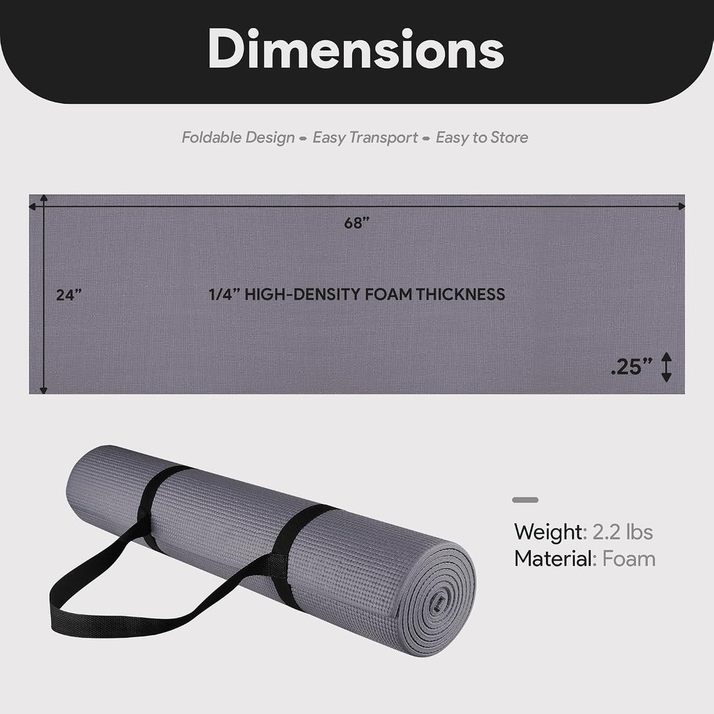 Fitvids All Purpose 1/4-Inch High Density Anti-Tear Exercise Yoga Mat with Carrying Strap with Optional Yoga Blocks, Multiple Colors
