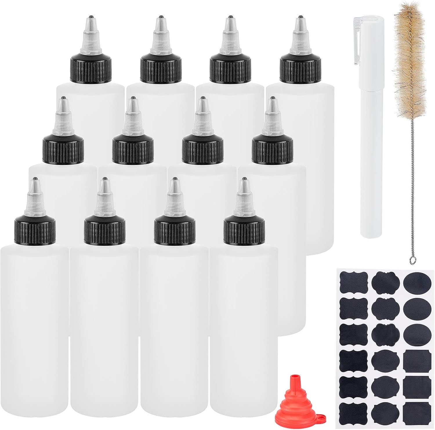 BENECREAT 8Pack 7.8 Ounce Plastic Squeeze Dispensing Bottles with Black Twist Cap, Open/Close Nozzle - Good For Crafts, Art, Glue, Multi Purpose