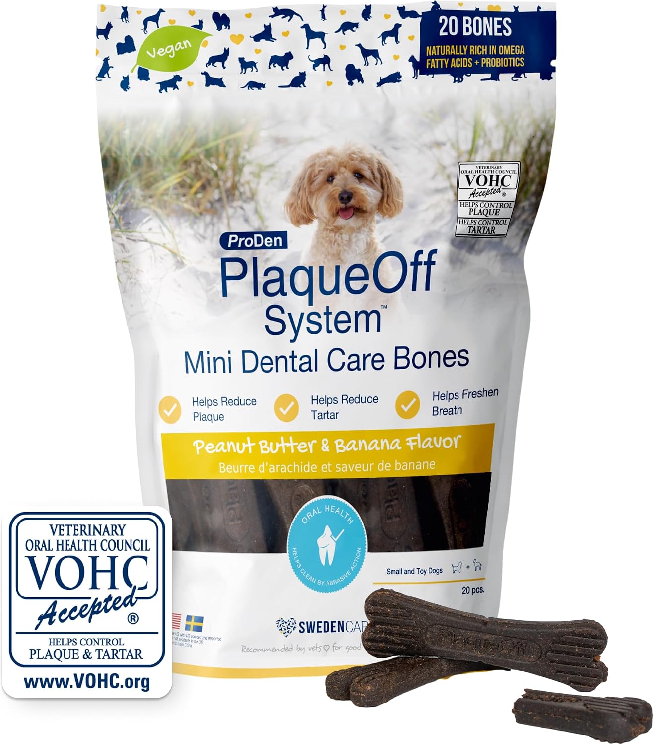 ProDen Mini Dental Bones for Dogs - Peanut Butter & Banana - 12oz