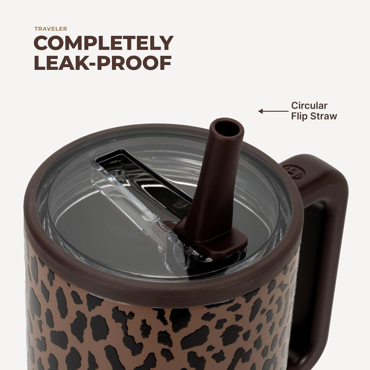 HydroJug Traveler 40oz, Insulated Tumbler with Handle & Straw, Brown Leopard