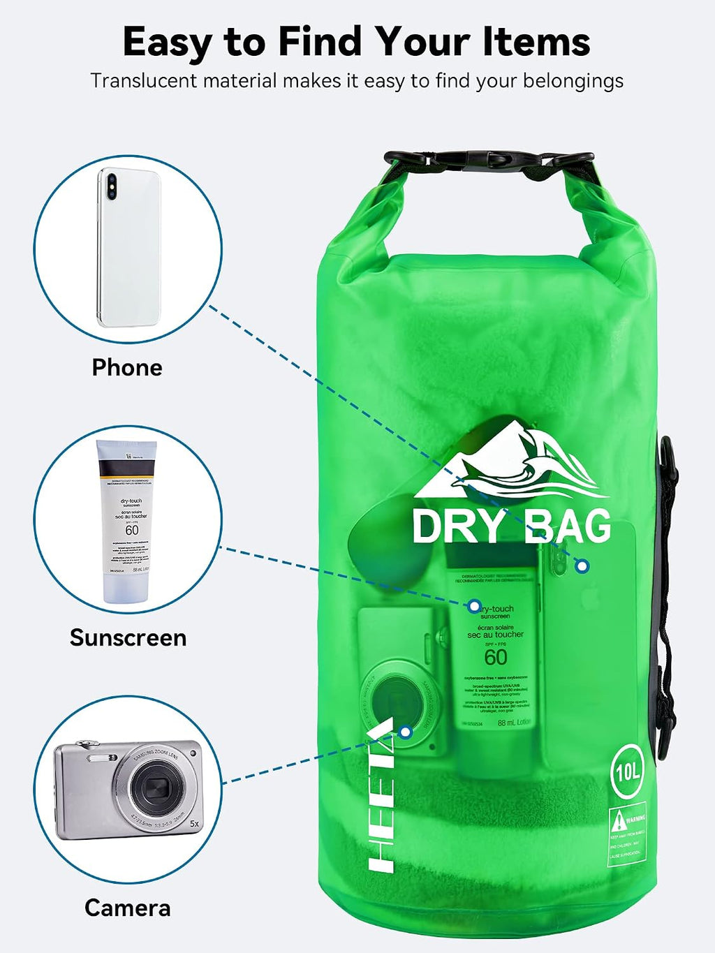 HEETA Dry Bag Waterproof Backpack with Phone Case 5L/10L/20L/30L/40L