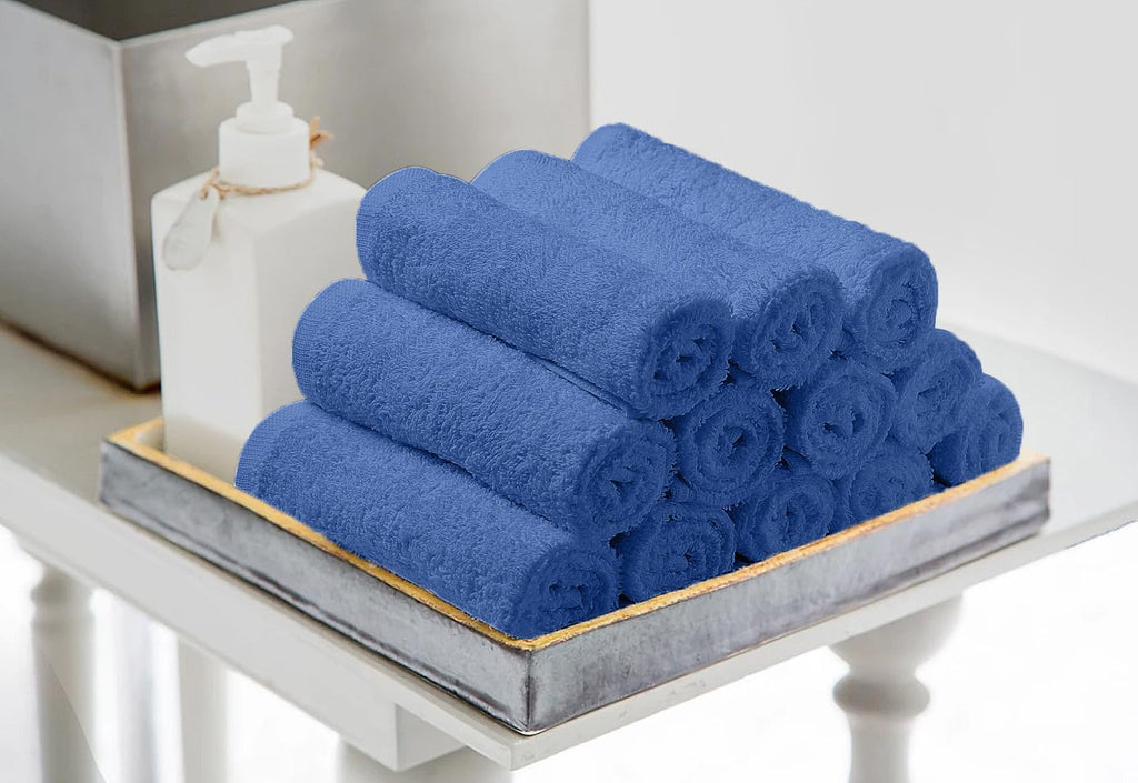 Avalon Towels Cotton Washcloths – (Pack of 60) Size 12x12 Inches, 100% Ring Spun Cotton, Soft & Absorbent Face Towels, Gym Towels, Hotel and Spa Quality, Reusable Fingertip Towels (Blue)