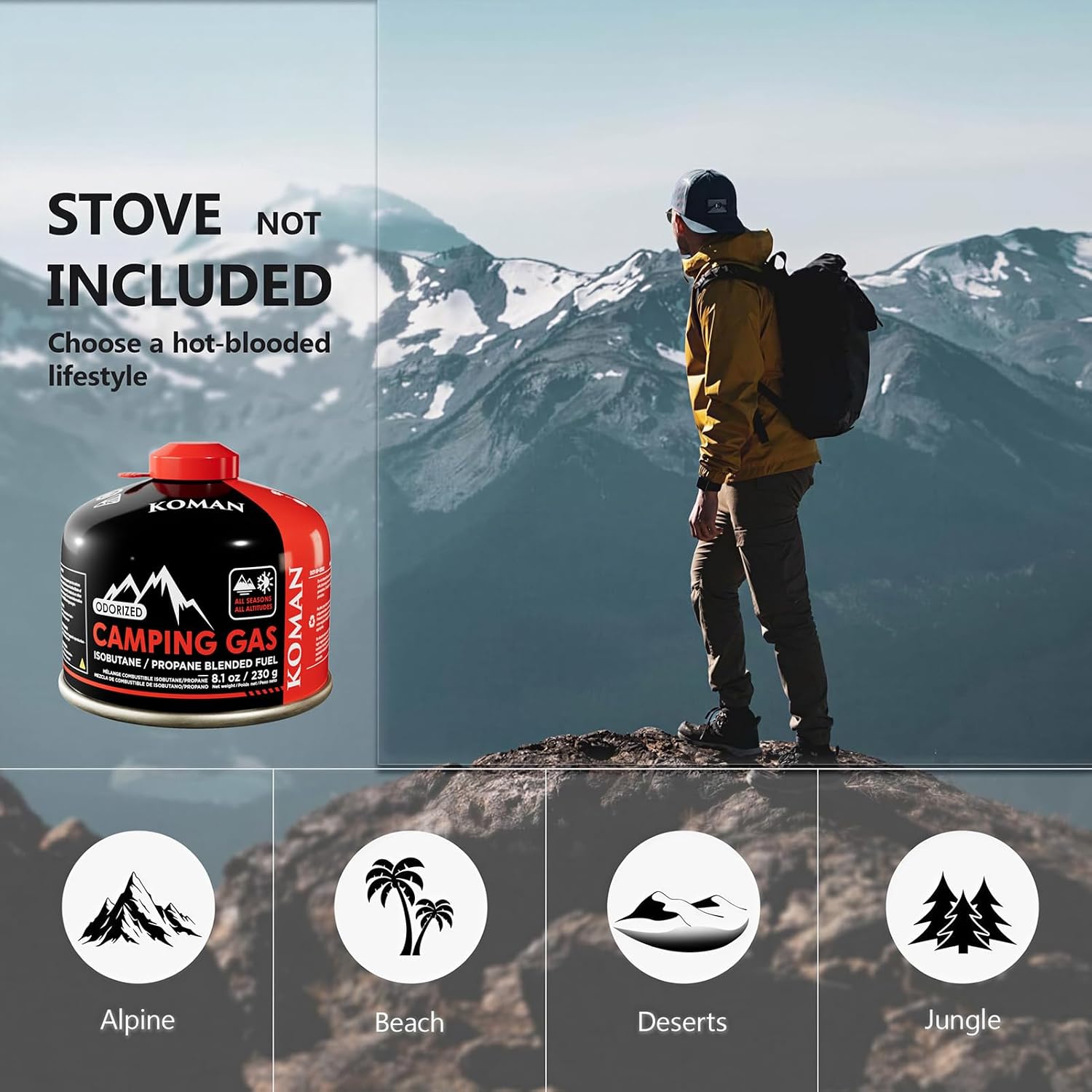 KOMAN Isobutane Fuel Canister 230 Gram Camping Stove Fuel Butane Propane Blend Camping Fuel Gas Canister Butane Backpacking Stove Fuel (Pack of 6)