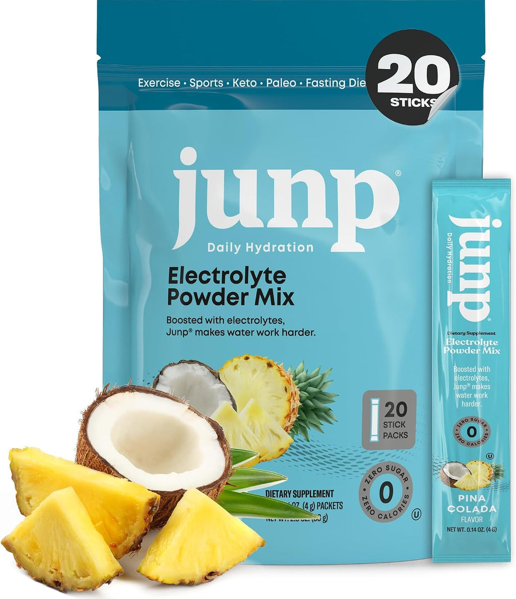 JUNP Sugar Free Electrolytes Powder Packets for Water Instant Hydration Packets with Salt & Potassium, Zero Calorie, No Carbs No Sugar Electrolyte Drink Mix Sticks, Keto Friendly, Pina Colada 20 Pack