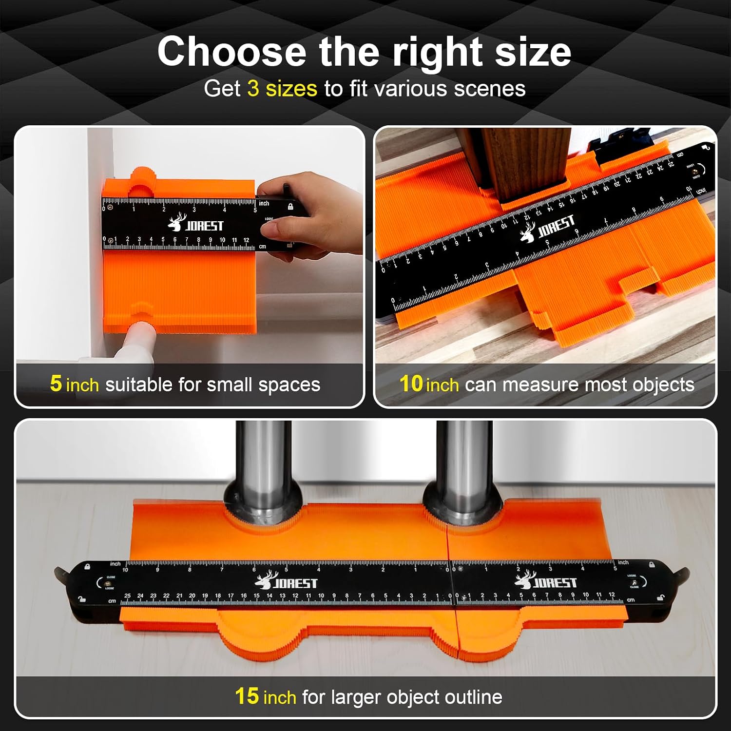 JOREST Connectable Contour Gauge (10+5 Inch), Gifts Ideas for Men Dad Handyman Husband Him, Shape Profile Duplicator with Lock, Outline Angle Measuring Tool, Template Tool, Tile Flooring, Scribe Edge