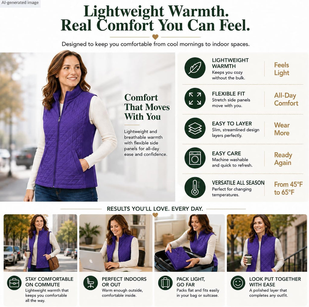 Bienzoe Womens Lightweight Quilted Vest: Warm Daily Layer