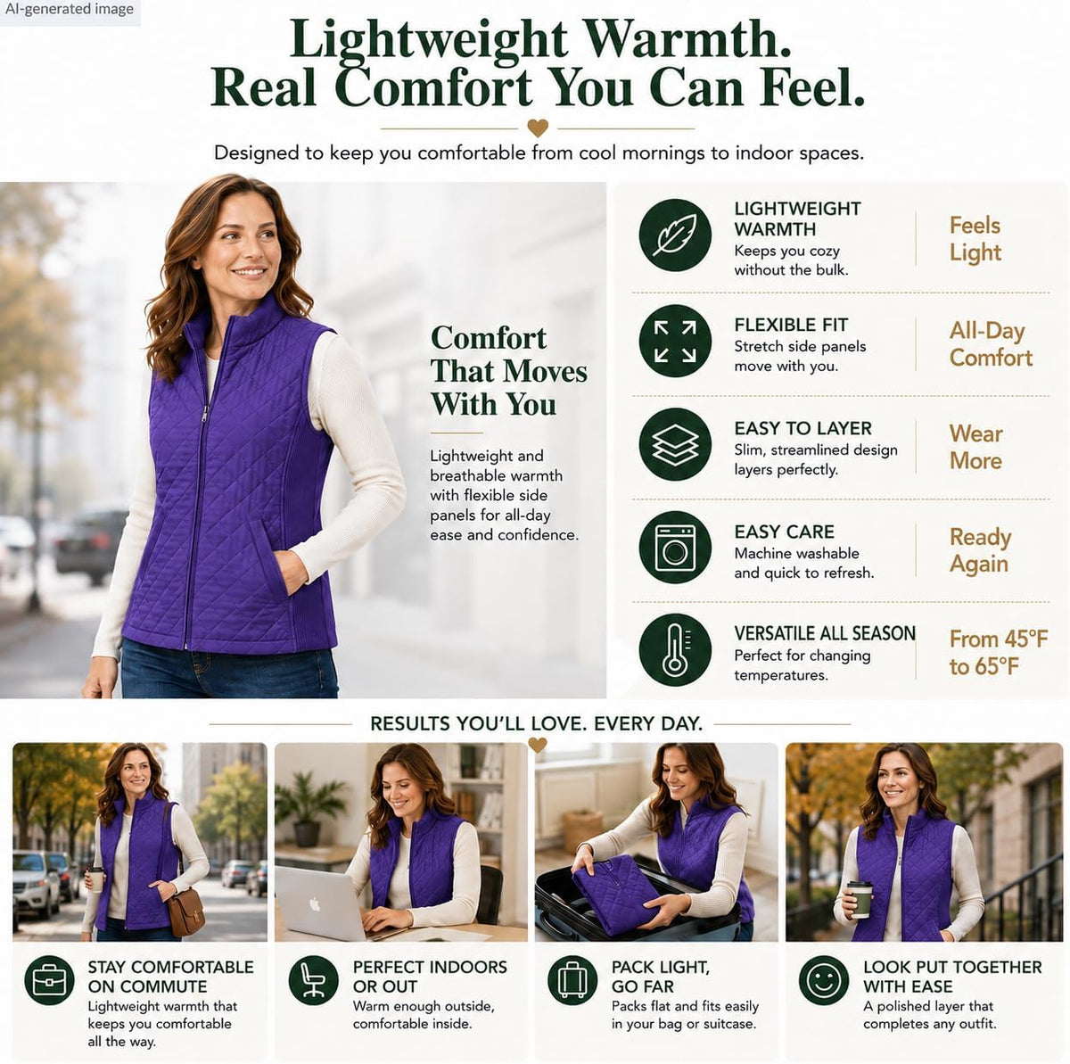 Bienzoe Womens Lightweight Quilted Vest: Warm Daily Layer