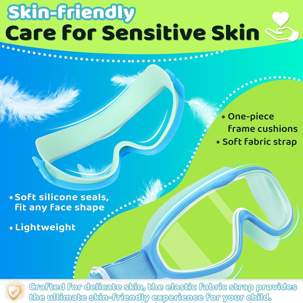 2 Pack Kids Swim Goggles for 3-14, Fabric Strap Wide View Anti Fog& UV