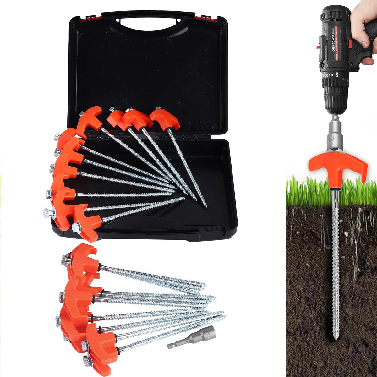 20 Pack 8 Inch Hex Head Screw in Tent Stakes for Drilling, Orange