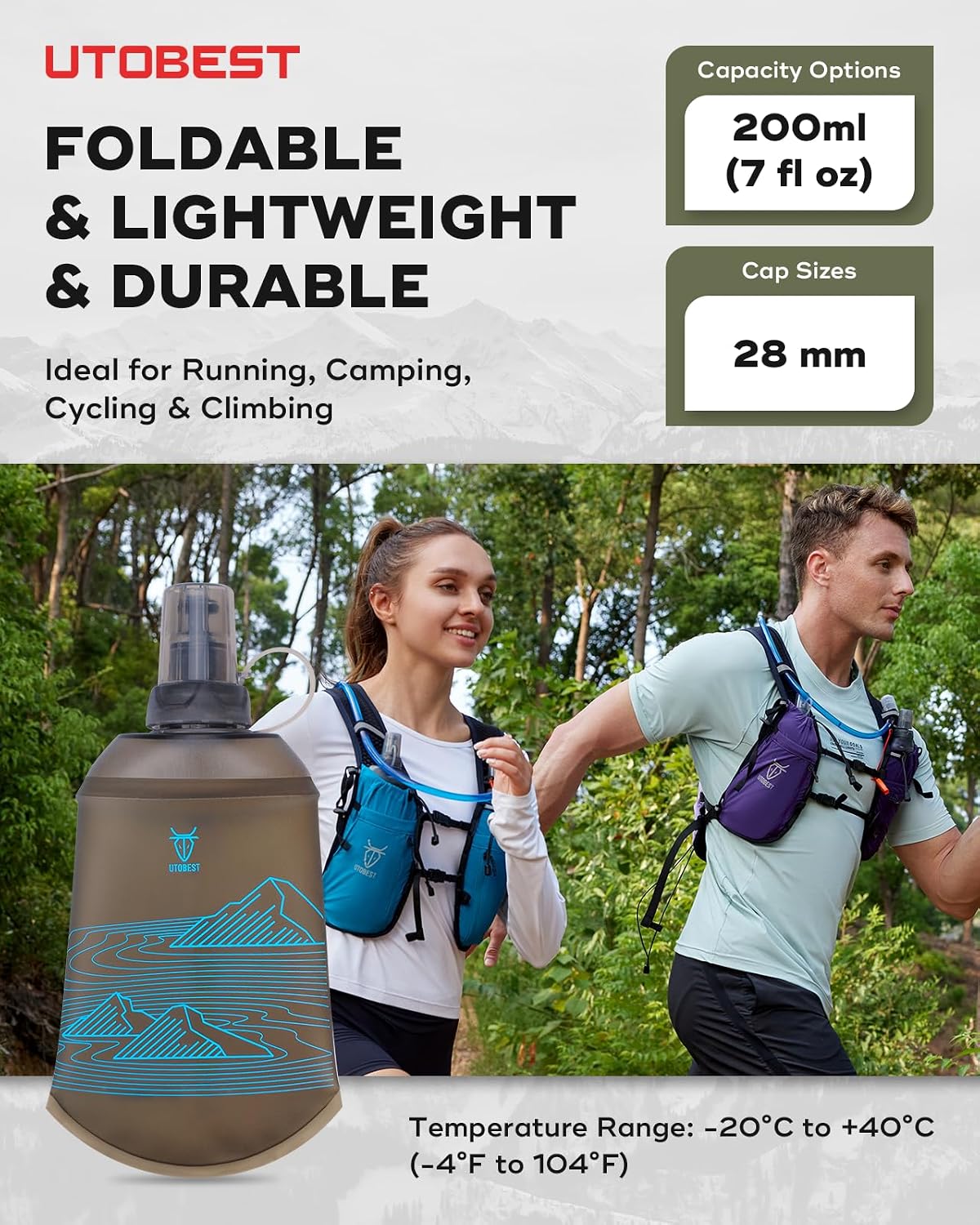 UTOBEST Soft Flask 200ml Collapsible Running Water Bottles