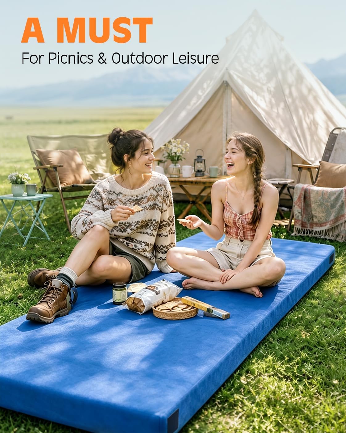 Memory Foam Camping Mattress, Extra Thick 4 Inch Dual Layer Sleeping Pad