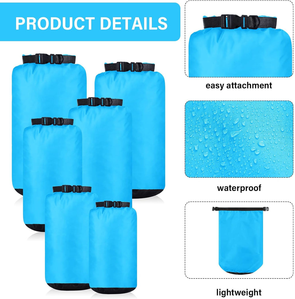 6 Pcs Waterproof Dry Bag Set for Kayaking & Camping,Blue