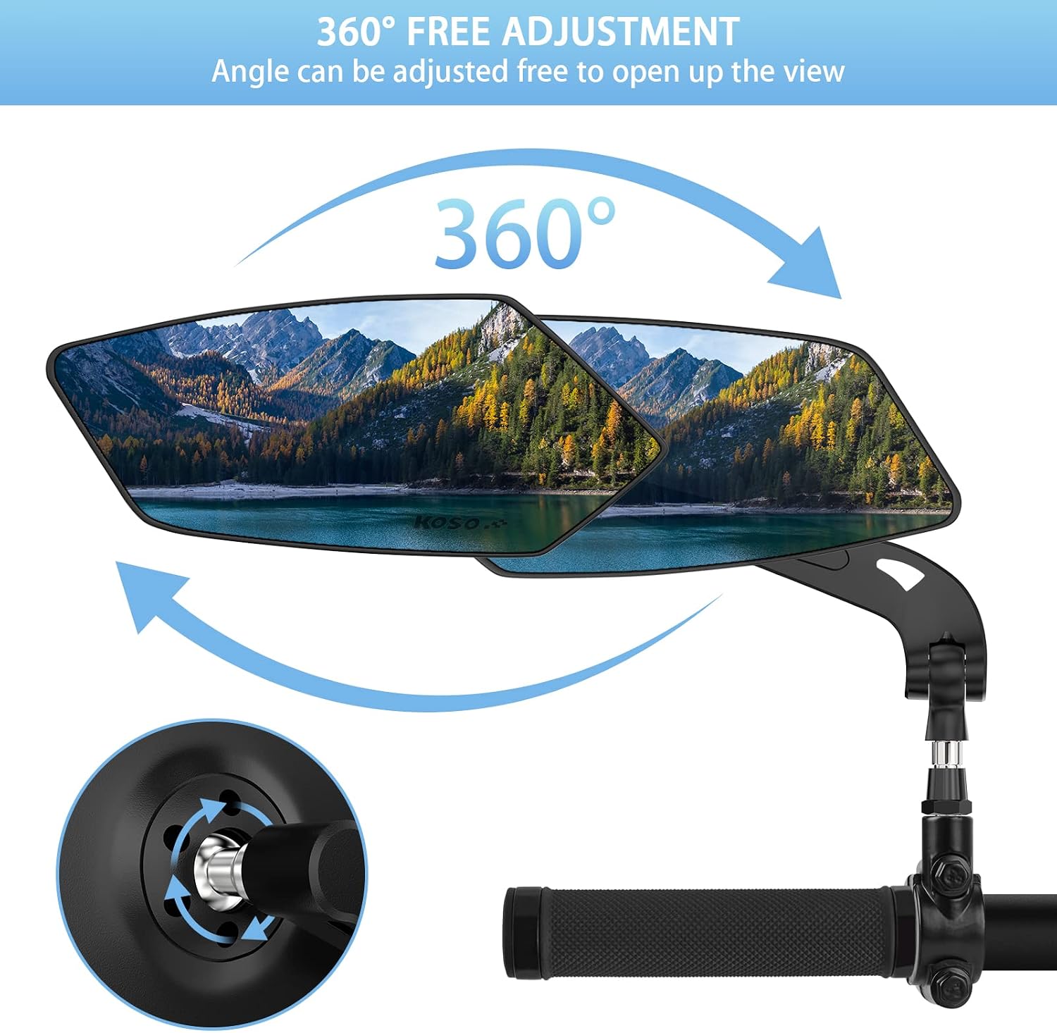 2 Pack Bike Mirrors, eBike Mirrors for Handlebars (Blu-ray Version)