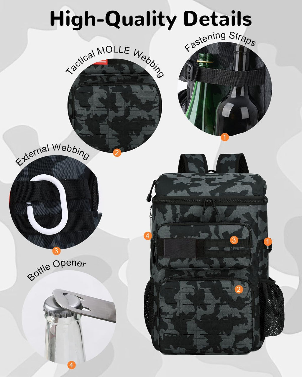 30L Tactical Backpack Cooler Insulated Leak-Proof with Bottle Opener for Daytrip Camping Beach Picnic