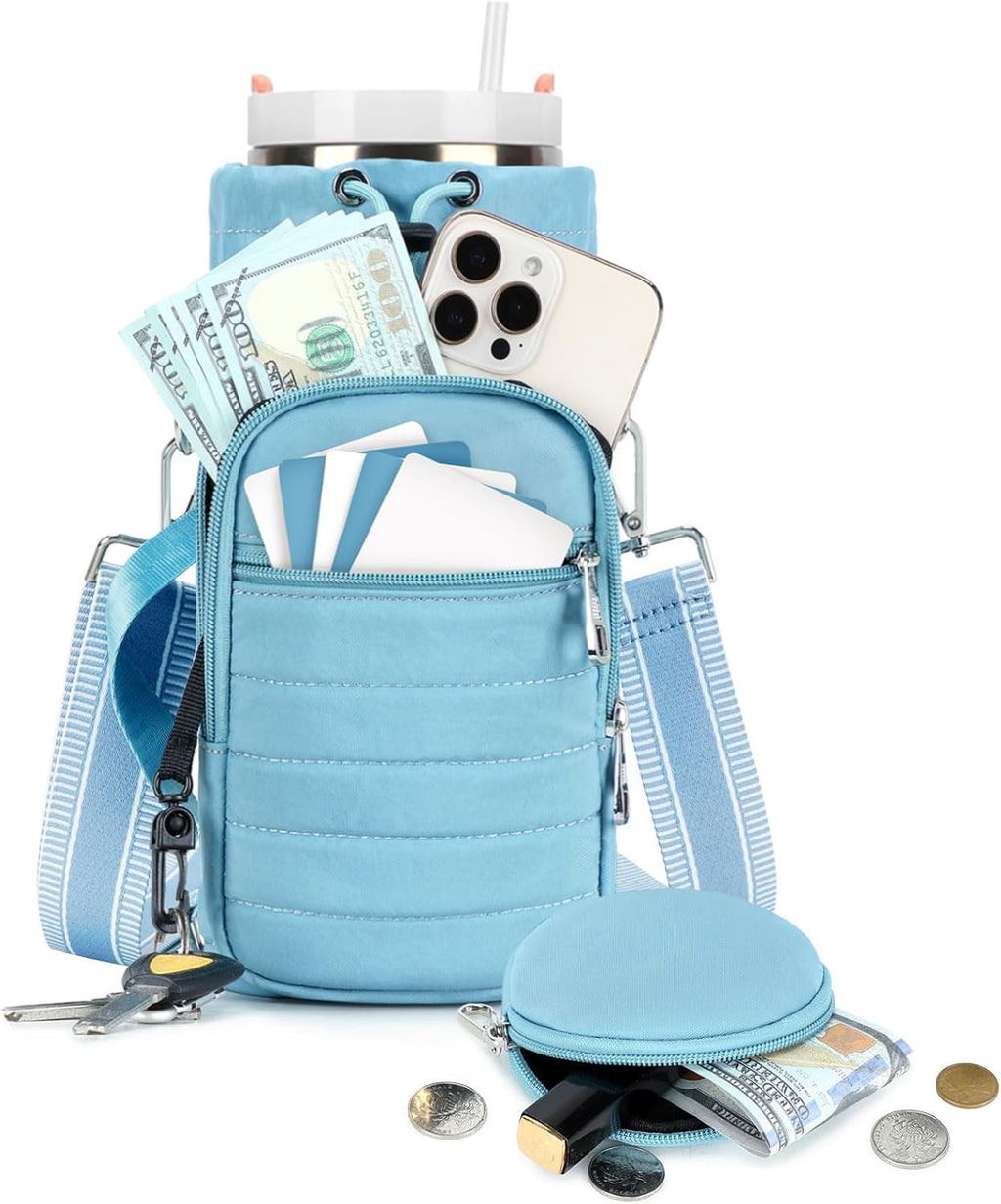 Water Bottle Carrier Bag with Strap Phone Pocket for Walking, Hiking, Cycling
