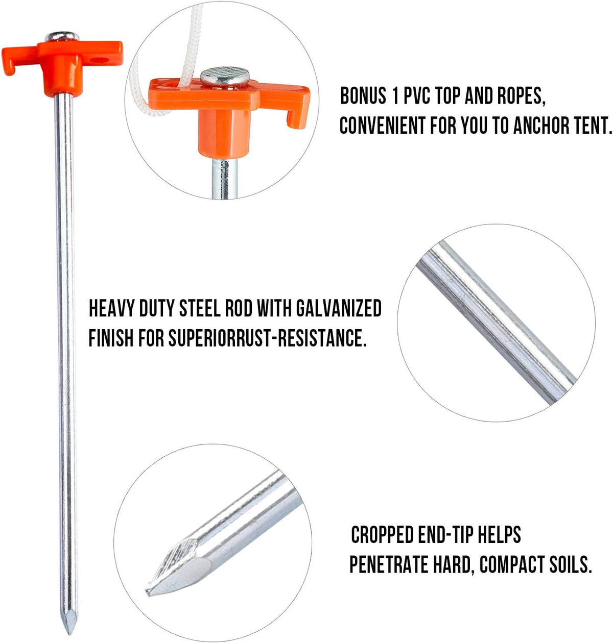 ABCCANOPY Tent Stakes 11" 10 Pcs Non-Rust Metal Ground Anchors Orange