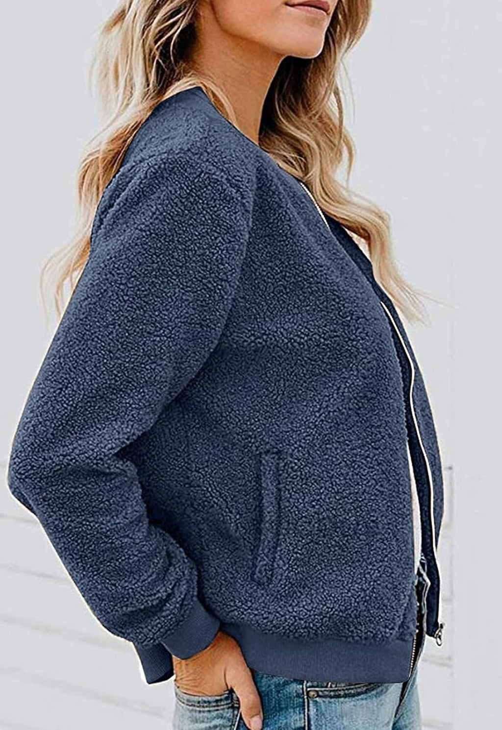 MIROL Women's Fall Fleece Bomber Jacket Trendy Sherpa Winter Coat Fuzzy Casual Long Sleeve Zip Up Loose Fit Jackets