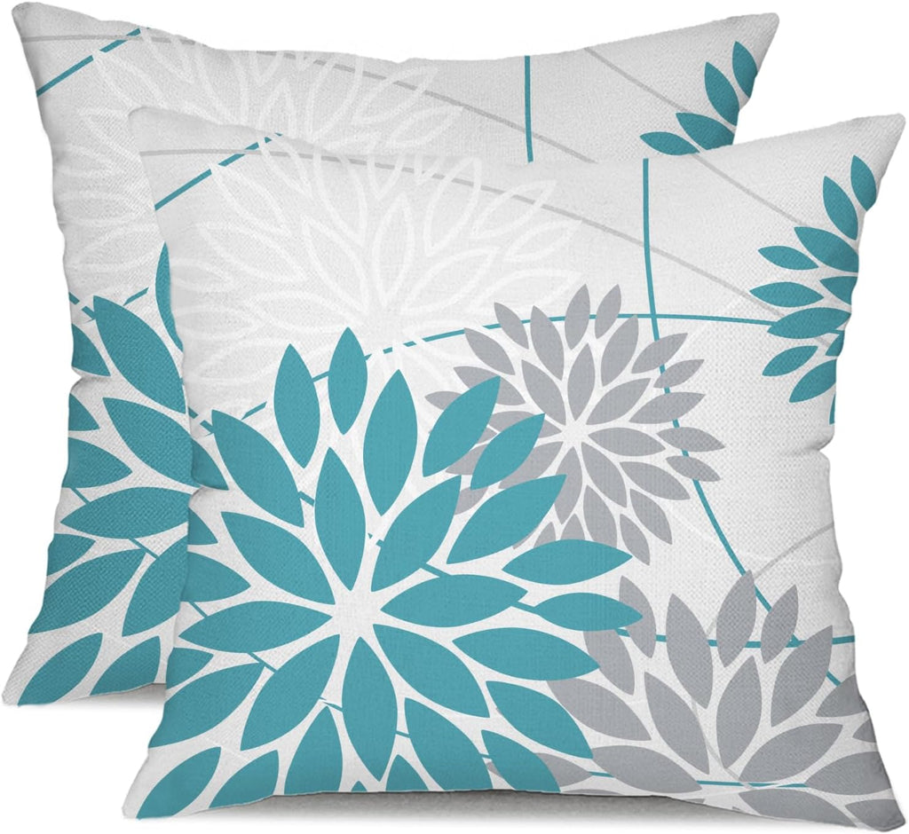 DFXSZ Blue Grey Floral Outdoor Pillow Covers 18x18 Set of 2 Waterproof