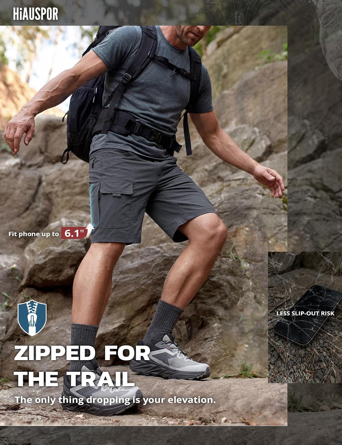 Hiauspor Men's Hiking Cargo Shorts: Quick Dry Lightweight with 6 Pockets