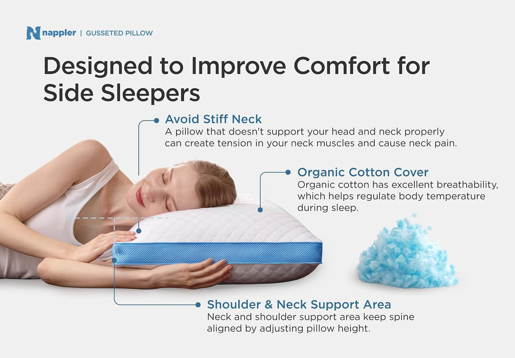 Nappler Side and Back Sleeper Pillow for Neck and Shoulder Pain Relief - Shredded Memory Foam Bed Pillow for Sleeping - 100% Adjustable Fill - Standard Size Modal Washable Case. Extra Fill Included