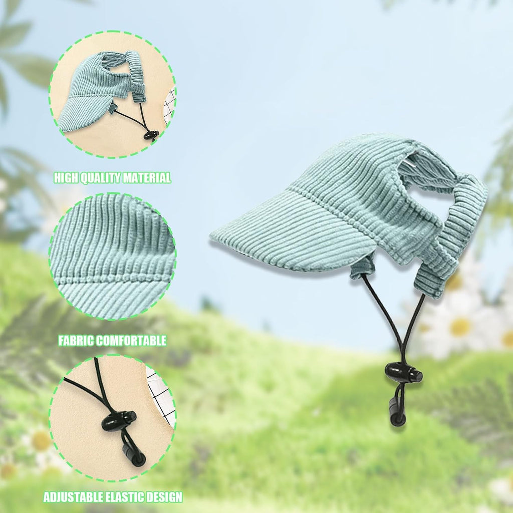 Dog Baseball Cap, Dog Cat Summer Beach Visor Hat with Ear Holes, Adjustable Puppy Sunbonnet Headdress (Green, X-Large)